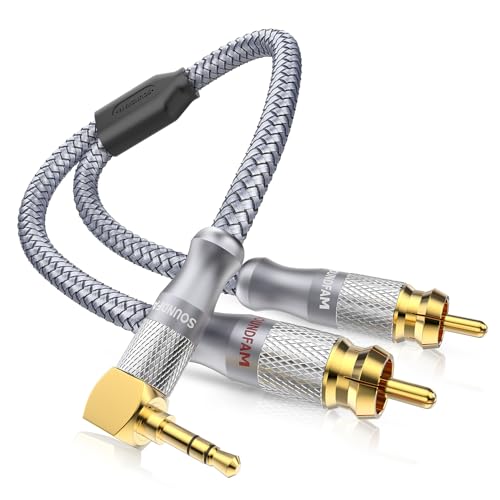 RCA 3.5mm の転換の音声ケーブルSOUNDFAM 90 度 3.5mm への 2RCA 音声ケーブル、スマートな電話、MP3、タブレット、スピーカー、のための - グレー (2M)