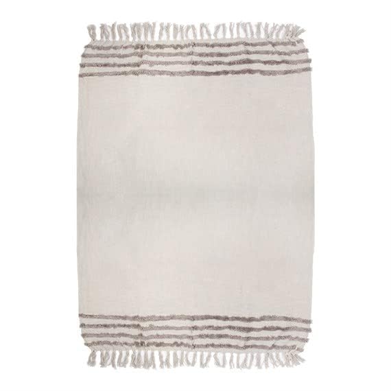 Coperta Morbida In Cotone Sass & Belle – Stile Japandi Con Strisce Tufted E Nappe – Grigio