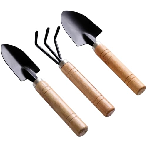 Mini set de herramientas para jardín con mango de madera miniatura 1