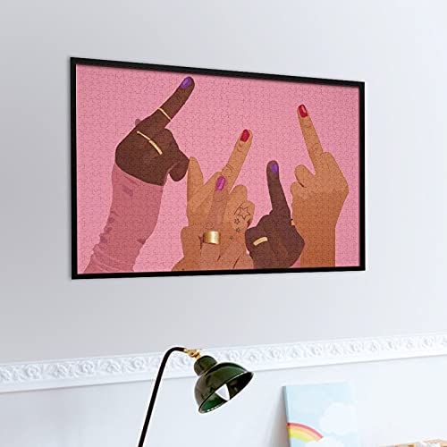 Houten puzzel 1000 PCS voor volwassenen en kinderen, meisje toont middelvinger roze moeilijke uitdaging intellectuele… - Image 6