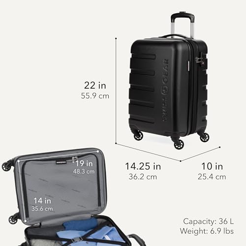 Image of SwissGear 7366, Black, Carry-On 19-Inch, Signature Hardside Expandable Luggage With Spinner Wheels
