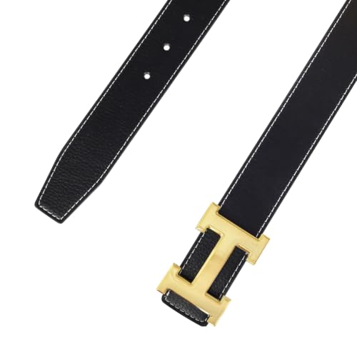 Image of Aurolran Men&Womens Leather Dress Belt Business Automatic Buckle Belt Color-Black Silver Gold