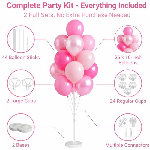 Image of 2 Sets Champagne Gold Balloon Stand Kit-Balloon Column Holder with Metallic Rose Balloons for Birthday, Wedding,Baby Shower,Graduation,Anniversary Party Decorations Centerpiece(Blossom Pink)