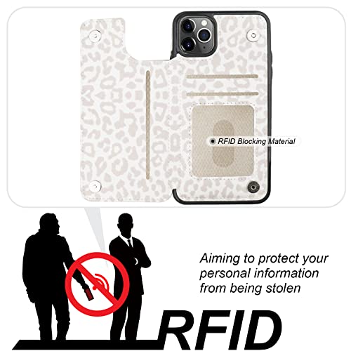 Haopinsh For Iphone 11 Pro Max Wallet Case With Card Holder, White Leopard Cheetah Pattern Back Flip Pu Leather Kickstand Card Slots Case For Girls Women, Double Magnetic Clasp Shockproof Cover 6.5" #TOP3