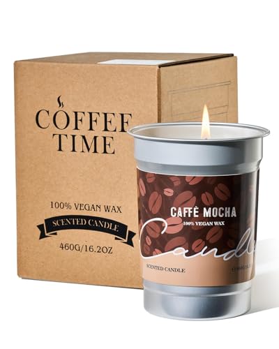 M&SENSE Mocha Coffee Scented Candles 16.2oz 100 Hours Slow Burn, Soy Organic Candles Non Toxic, Large Fall Seasonal Candle for Home Decor, Holiday Aromatherapy Gifts for Women Men