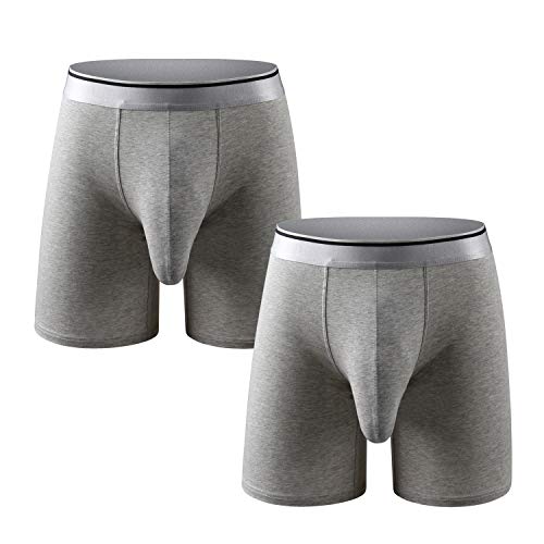 Ouruikia Men's Underwear Cotton Boxer Briefs Long Leg Boxer Brief Shorts No Ride Up Boxers with Separate Pouch