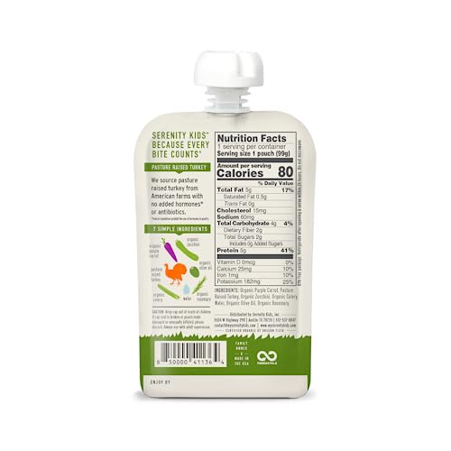 Serenity Kids 6+ Months Baby Food Pouches Puree Made With Ethically Sourced Meats & Organic Veggies | 3.5 Ounce Bpa-Free Pouch | Pasture Raised Turkey & Rosemary thumb #1