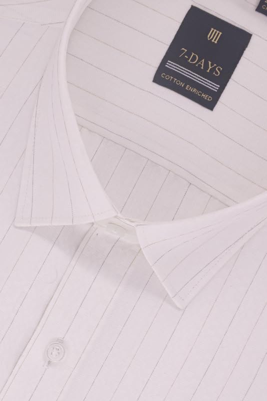 Image of 7-DAYS Men's Premium Striped Formal Shirt - Cotton Rich, Regular Fit, Full Sleeve, with Pocket, Wrinkle Resistant - Stylish Office & Everyday Wear.