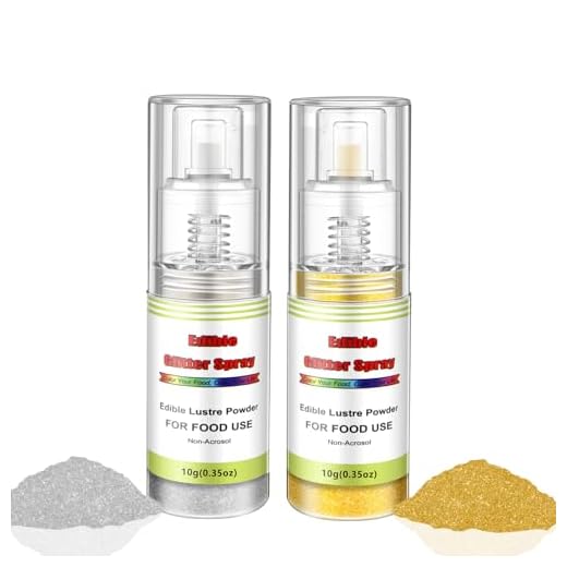 Edible Glitter Spray Set (Gold and Silver), Non Aerosol Food Coloring Lustre Powder, Food Grade Sparkling Dust Push Pump for Decorating Cupcake, Fondant, Cookie, Frosting, Gum paste.