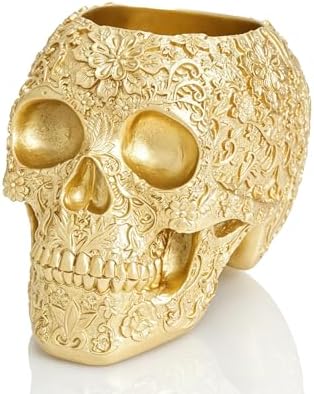 Gold Skull Decorative Bowl Gothic Gifts | Perfect for Storing Mak...
