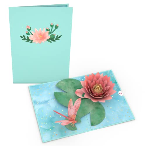 Lovepop Water Lily Dragonfly Pop-Up Card – Any Occasion Card – Handcrafted 3D Pop-Up Greeting Card for Her – Everyday Love Card, 5 x 7”