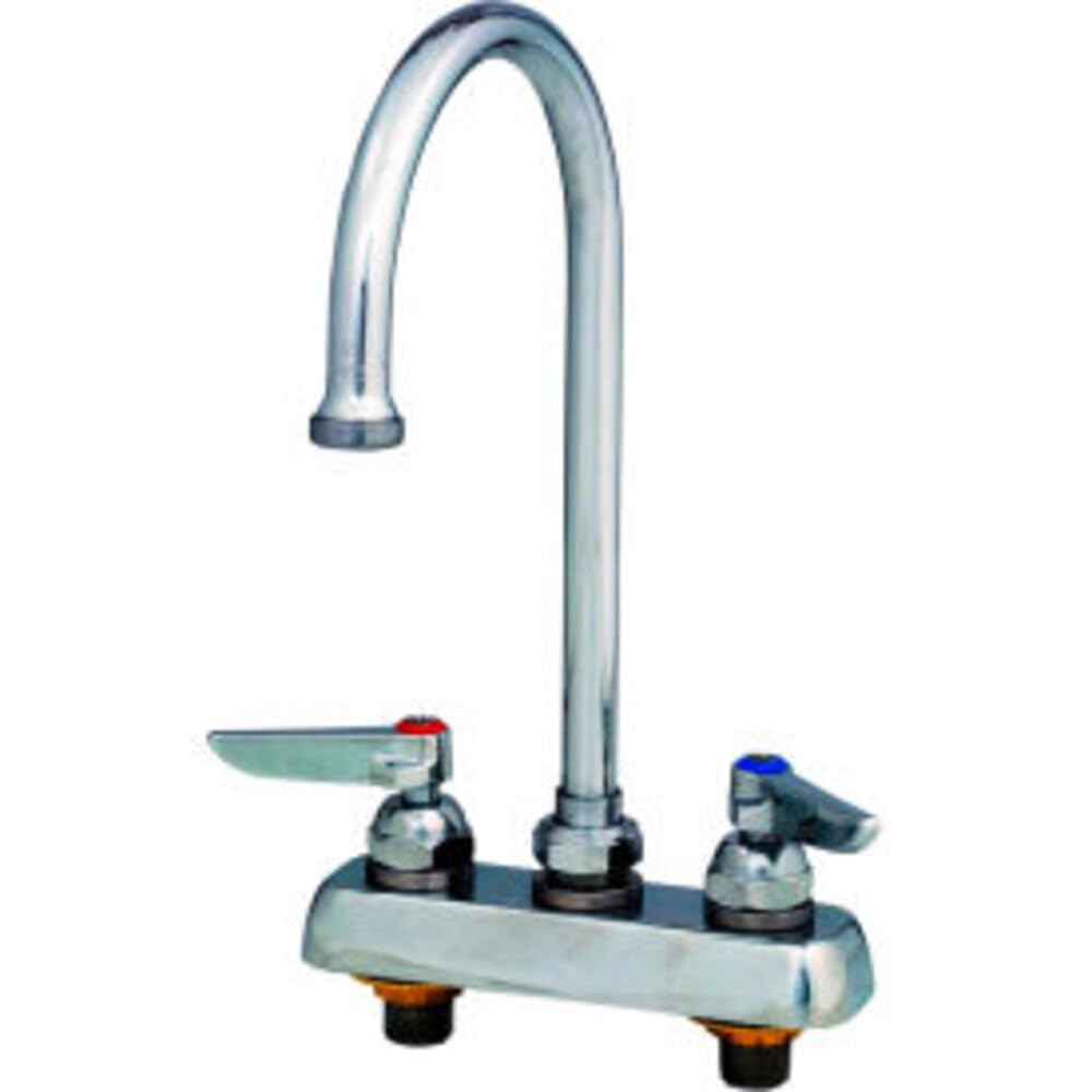 Deck Mounted Workboard Faucet with 4" Centers, 6" Swivel Gooseneck, 2.2 GPM Aerator and Lever Handles, Chrome by T&S Brass – 3"L x 3"W x 11.38"H, Brass, Chrome, Model B-1141