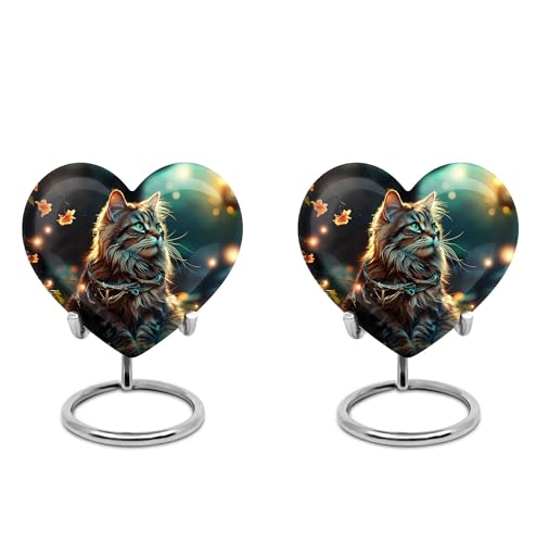 Image of Cat Urn for Human Ashes - Heart Shaped Urns for Human Ashes - Funeral Urn - Ashes Holder - Cremation Urns for Burial - Cremation Urn for Ashes (Size - 3 inch Pack of 2)