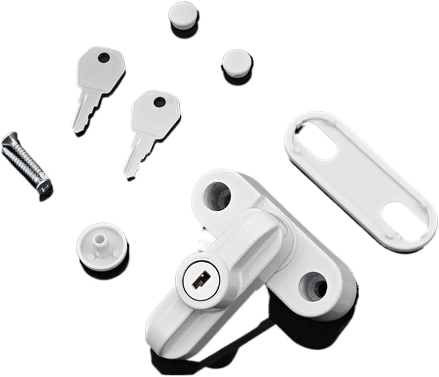 window handle， Aluminum Alloy Window Jammer Sash Locking Door Security Restrictor Lock with Key for Home Decoration(White)