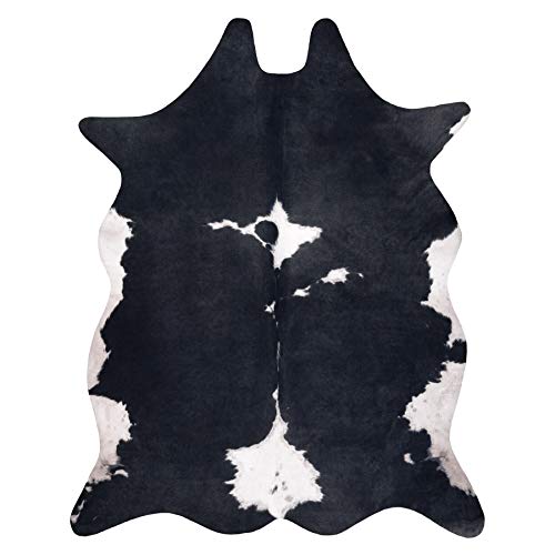 rugsx Tappeto in Pelle Bovina Artificiale Cowhide, Mucca, Motivo Animali, Finta Pelle, Tappeto per Soggiorno, casa, Camera da Letto, DIY Crafts, Nero Bianco 100x150 cm