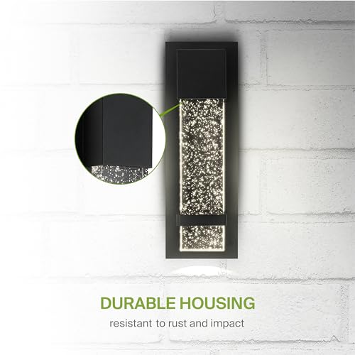 Image of ASD LED 13 inch Bubble Glass Wall Light Fixture, Outdoor & Indoor Seeded Sconce | 3CCT, Waterproof, Dimmable, ETL Listed | 12W 500LM 3000-5000K 120V | Exterior Lantern, Porch Lighting | Black