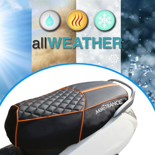 Image of Mototrance Black Orange | PU Leather Designer | Anti-Slip | Waterproof | Ergonomic Design | Custom Fit | Bike Scooty Seat Cover | MTSC-303-BLOR | Compatible with Ola S1