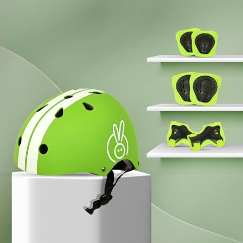 Image of R for Rabbit Safe Play Set for Kids | Helmet with Knee Pads, Elbow Pads & Wrist Guards Safety Certified, Lightweight, Adjustable | Skating, Cycling, Scooter, Age 3-7 Years Boys & Girls (Green Sports)