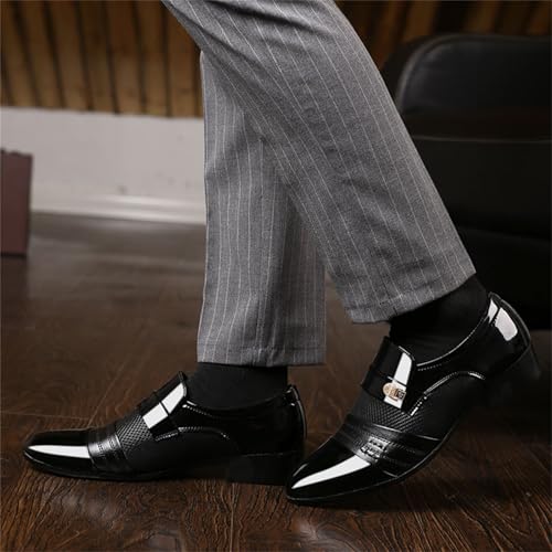 Men's Patent Leather Cap Toe Mesh Slip on Dress Loafers Formal Work Business Dress Office Shoes for Male4