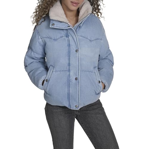 Levi's Women's Western Puffer Jacket, Light Wash Denim, Medium