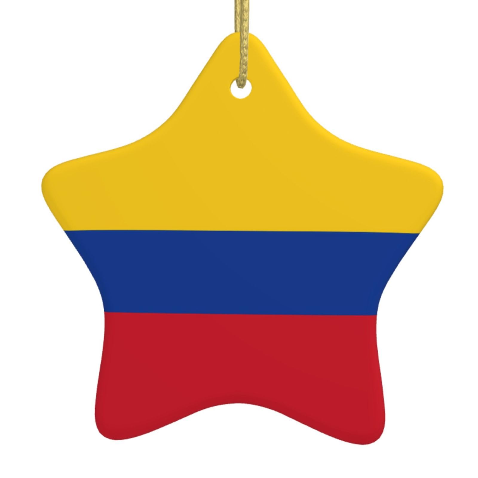 Flag of Colombia Christmas Ceramic Star Pendant with Punched Holes and Gold Wire Rope, Christmas Tree Home Decoration