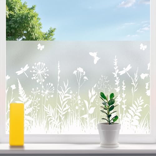 Snugfolk Frosted Window Film Privacy Floral Pattern Static Cling Opaque Window Film for Glass Windows, Easy to Apply No Glue Ideal for Bathroom Home and Office, 44.5x200cm
