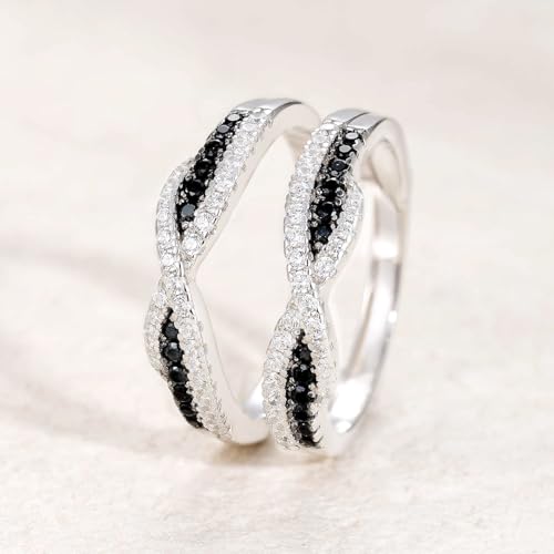SHELOVES Ring Enhancer for Engagement Rings Black White Cubic Zirconia Wedding Bands 925 Sterling Silver 5-103