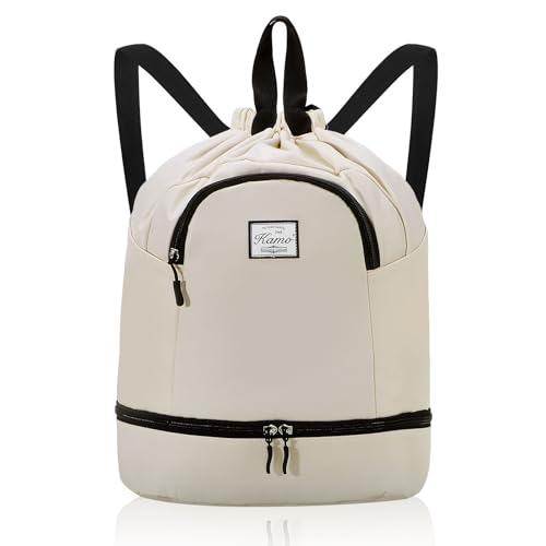 Image of Kamo Drawstring Backpack Bag - Sport Swimming Yoga Backpack with Shoe Compartment, Two Water Bottle Holder for Men Women Large String Backpack Athletic Sackpack for Travel