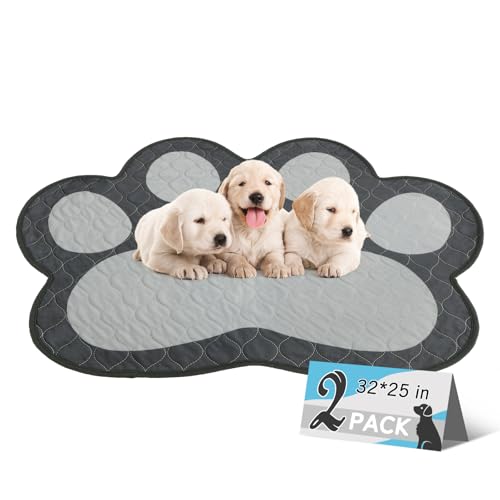 Image of Washable Pee Pads for Dogs - 32 inchx25 inch 2PCS,Cute Paw Shape Whelping Pad for Puppy Training,Playpen Crate Bed Floor Protector, Reusable Dog Potty Pads Non-Slip,Super Absorbent & Odor Controlling