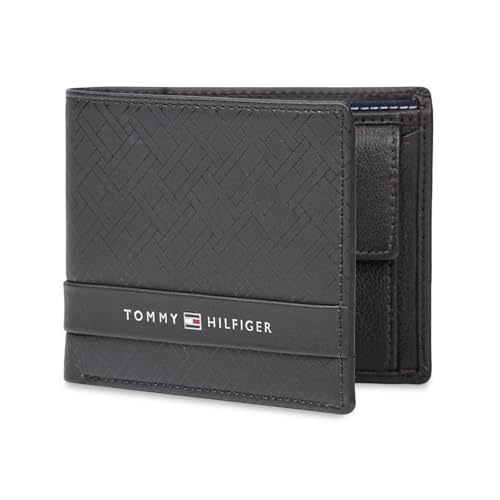 Image of Tommy Hilfiger Men's Leather Wallet Berkane | Brown Printed Global Bi-Fold with Coin Pocket | Stylish Purse for Gents