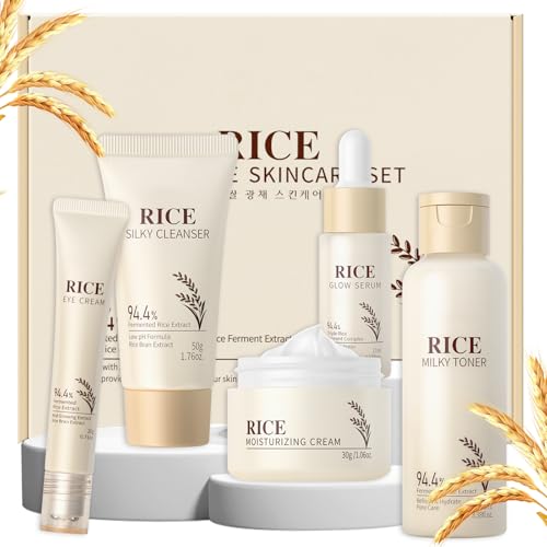 LAIKOU Skin Care Set, Korean Skin Care with Rice Cleanser, Toner, Serum, Eye Serum, Moisturizing...