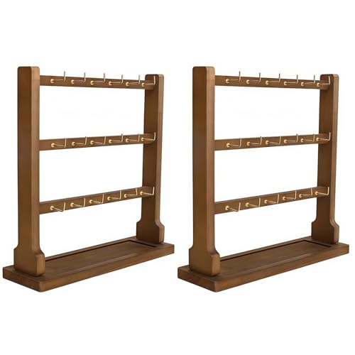 Dingtianlidi ジュエリーディスプレイスタンド 木製 フック付き 2段/3段/4段 吊り下げツール アクセサリー収納 ブレスレット ネックレス ピアス リング ブレスレット用 組み立てが簡単 販売用 陳列小物 屋台 店舗 カウンター (3段(2個