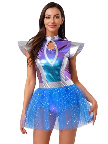 Monduelle Disfraz de astronauta para mujer, disfraz de astronauta, vestido metálico con tutú, falda de tutú, vestido de baile, Halloween, carnaval