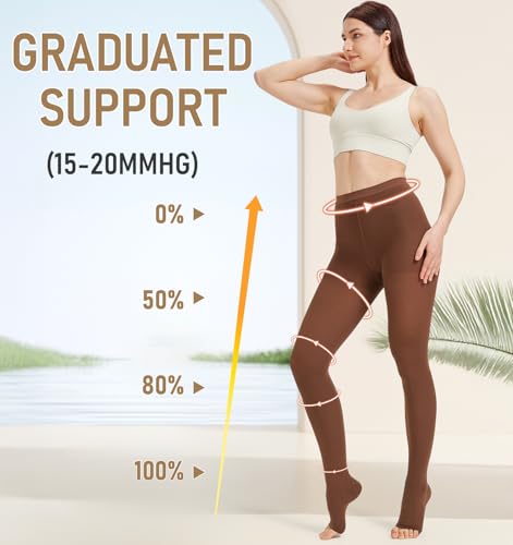 Image of NURCOM 15-20 mmHg Compression Pantyhose for Women & Men, Open Toe Medical Compression Stockings, Waist High Opaque Compression Tights, Graduated Support for Varicose Veins, Edema, DVT, Post Surgery