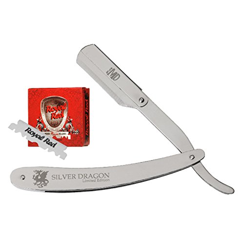 MD Silver Dragon Professional Straight Edge Razor with 100 Single Edge Royal Red Blades