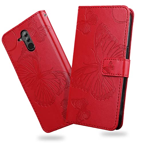DENDICO Cover per Huawei Mate 20 Lite, Portafoglio Custodia in PU Pelle per Huawei Mate 20 Lite, Antiurto Cover a Libro con Slot per Carte, Rosso