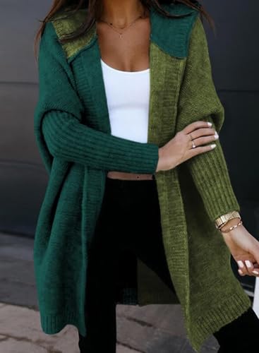 Image of Astylish Women 2026 Fall Clothes Outfits Hooded Knit Cardigan Sweaters | Open Front, Long Sleeve, Color Block, Fashion Clothing, Outwear Coats