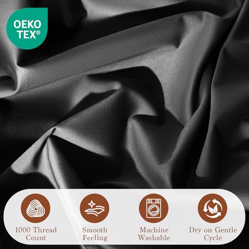 Image of 100% Egyptian Cotton Sheet Set 4 Pcs Queen Size Sheets 1000 Thread Count Breathable Soft Bedding Set Fitted Sheet with 16 inch Deep Pocket (Queen, Black)