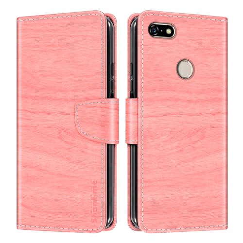 Shantime Funda Cartera de Cuero Compatible con Lenovo A5, Tapa de Color con Ranuras, Cierre Magnético Protección Completa(Rosa)