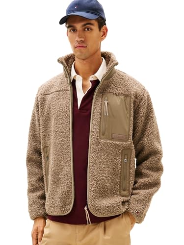 Tommy Hilfiger Men's Teddy Fleece Zip Through, COASTAL TAUPE