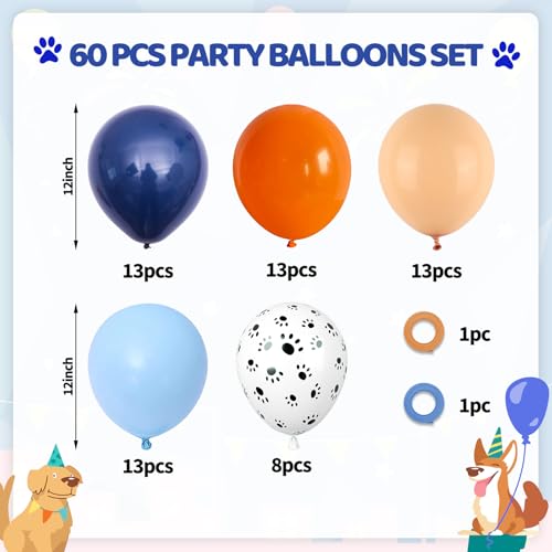 Image of Funhot Blue and Orange Balloons Set, 60PCS Dog Theme Balloon, 12Inch Pastel Orange Navy Blue Party Balloon Printed Balloons Helium for Baby Shower Birthday Party Decorations