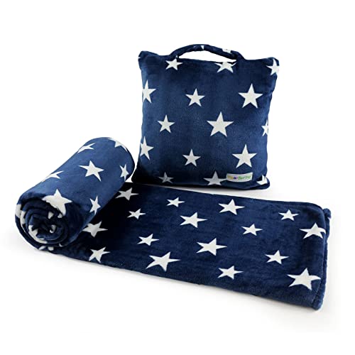 Vigorspring Kids Plush Blanket And Pillow Set- Boys Throw Blanket Ultra Soft- Portable For Travelling - Navy Star #TOP4