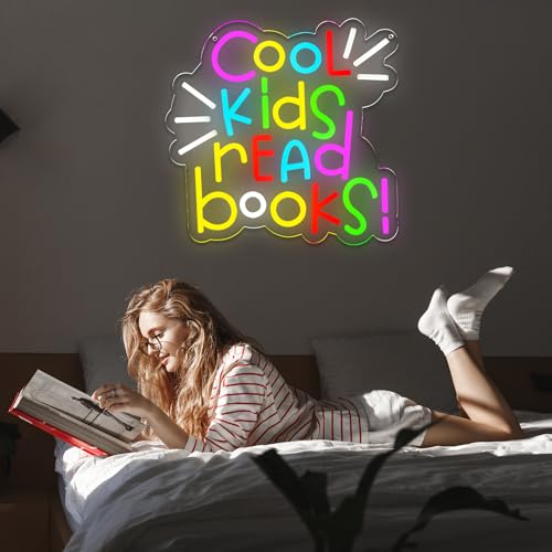 Image of Cool Kids Read Books Neon Signs Classroom Encourage Neon Lights Wall Decor,Positive Affirmation Motivational Quote,GIft Art for Boys Girls Kids,Friends,Family-12.64 x 12.2 IN-USB Powered-Acrylic