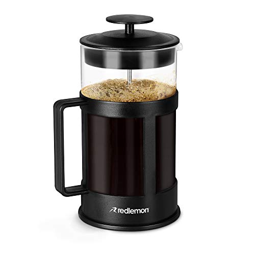 Redlemon Prensa Francesa de Vidrio con Émbolo de Acero Inoxidable y Agarradera de Plástico, para Café y Té, Resistente al Calor, Fácil de Limpiar, Capacidad de 1 Litro
