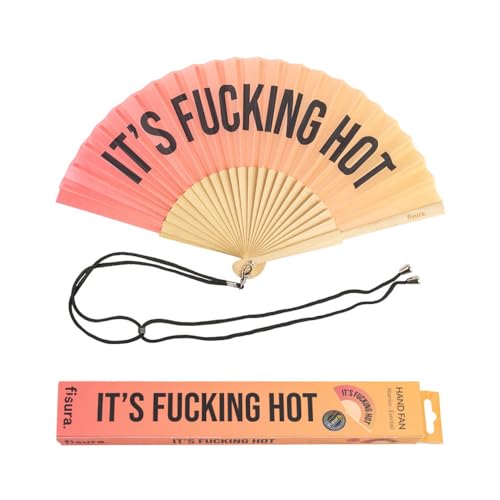 Fisura - Abanico original con mensaje “f*cking hot”. Abanico de madera moderno y gracioso. Degradado en tonos rojos. Cuelga. 42,5 x 23 cm.