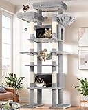 Globlazer XXL Giant Cat Tree, 83 Inch Heavy Duty Tall Cat Tower for Indoor Cats Large Adult, Multi-Level Large Cat Condo with 8 Scratching Posts, Hammock, 2 Cat Caves, 2 Platform, F83B, Light Grey