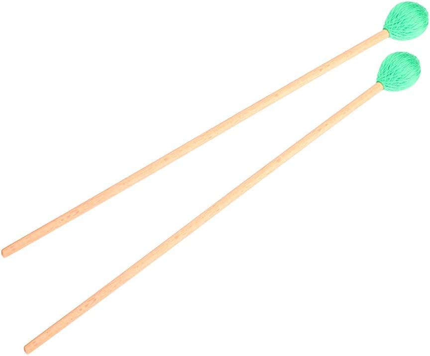 JEOZBM 1 Pair Marimba Mallet Percussion Beechwood Handle Marimba Keyboard Mallets for Beginners Musicians Percussionists (41cm-Green)