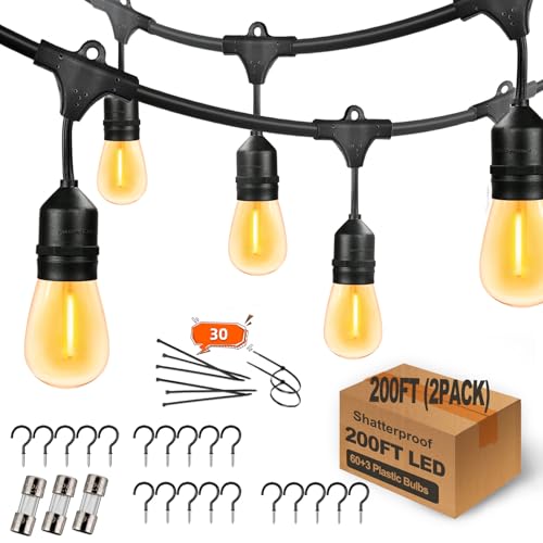 Yuhoolamp 200FT Commercial Outdoor String Lights with 60+3 Replaceable S14