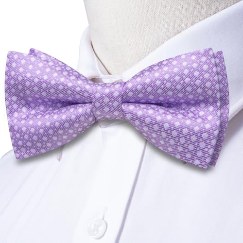 Image of Dubulle Mens Paisley Striped Bowtie Set Pre-tied Bowtie for Men and Pocket Square Set Wedding Business
