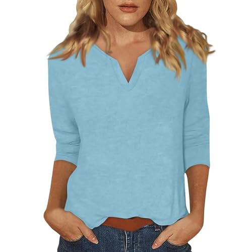 Camisetas para mujer de verano de manga 3/4 para mujer, cuello en V, túnica, blusa de manga tres cuartos, camiseta elegante para mujer, informal, monocolor, blusas y túnicas para mujer, Z01-negro., S